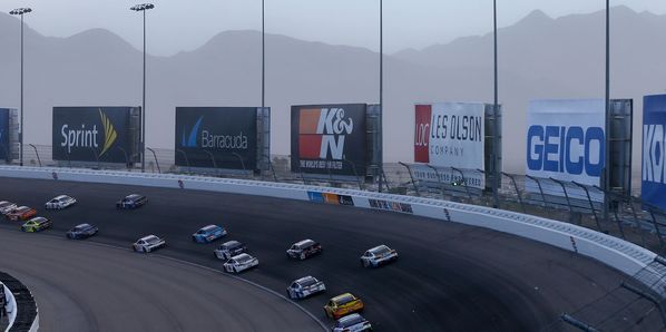 A sandstorm added a unique optic experience for fans watching Sunday's race at Las Vegas Motor Speedway at home.