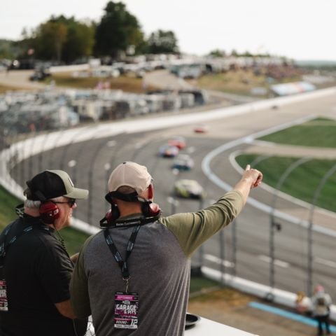 Race fans watch the NASCAR Cup Series race from Granite Ledge at New Hampshire Motor Speedway on Sept. 21, 2025.