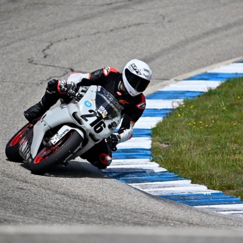 John Duffy speeds through turn six of New Hampshire Motor Speedway’s 1.6-mile full road course on his 2012 Ducati 848 during the 102nd Annual Loudon Classic® on June 14, 2025.