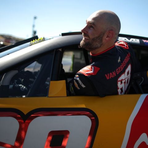 Shane van Gisbergen, driver of the No. 88 Trackhouse Racing Chevrolet, exits his car after winning the NASCAR Cup Series race at Sonoma Raceway on July 13, 2025.