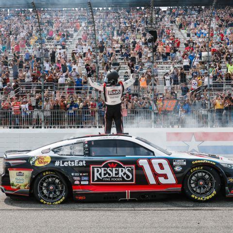 2017 NASCAR Cup Series champion Martin Truex Jr. faces New England race fans following his 2023 win at New Hampshire Motor Speedway.
