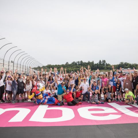 NASCAR Cup Series driver Austin Cindric (white polo in center) joined New England race fans for Track Walk Presented by PPG, one of seven events hosted at New Hampshire Motor Speedway between July 14-17 to benefit the New Hampshire Chapter of Speedway Children's Charities.