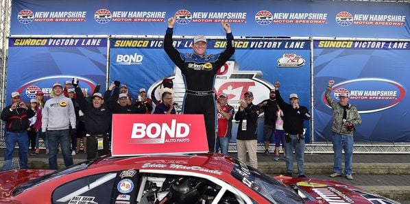 Justin Bonsignore picked up his first career win at New Hampshire Motor Speedway 
in Saturday's NASCAR Whelen Modified Tour UNOH 175.