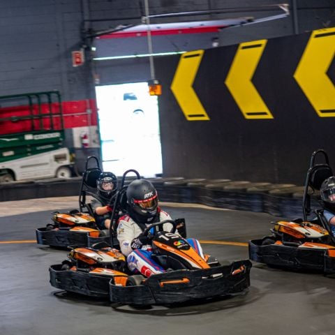 2026 NASCAR Clash winner and Berlin, Conn. native Ryan Preece, driver of the No. 60 RFK Racing Ford, raced against Kids Camp attendees at On Track Karting’s Go Time in Wallingford, Conn. on Thursday.