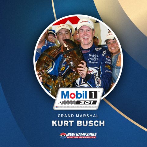 2004 NASCAR Cup Series champion, three-time New Hampshire Motor Speedway NASCAR Cup Series race winner and 2026 NASCAR Hall of Fame inductee Kurt Busch will serve as Grand Marshal for the Mobil 1 301 NASCAR Cup Series Playoffs race at New Hampshire Motor Speedway this Sunday.