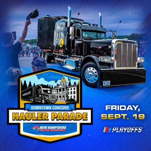 NASCAR Cup Series haulers will parade along Main Street in downtown Concord, N.H. on Friday, Sept. 19 at approximately 1 p.m. on their way to New Hampshire Motor Speedway for New England’s only NASCAR Playoffs weekend.
