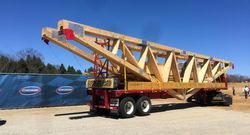 The North East Motor Sports Museum pre-fab building arrived at New Hampshire Motor Speedway on Wednesday.