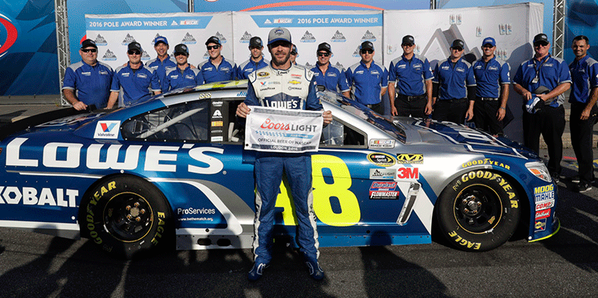 Jimmie Johnson captured his first-ever pole on Friday and will start on the front row for Sunday's New Hampshire 301 NASCAR Sprint Cup Series race.