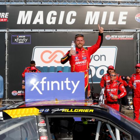Justin Allgaier made his first visit to victory lane at New Hampshire Motor Speedway Saturday at the Crayon 200 NASCAR Xfinity Series race.