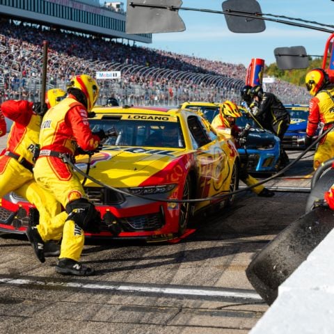 The No. 22 team executing a pit stop during the NASCAR Cup Series race at New Hampshire Motor Speedway on Sept. 21, 2025.