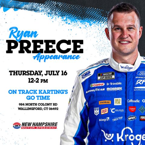 2026 NASCAR Clash winner and Berlin, Conn. native Ryan Preece, NASCAR Cup Series driver of the No. 60 RFK Racing Ford, will make an appearance at On Track Karting’s Go Time in Wallingford, Conn. this Thursday, July 16 from 12-2 p.m.