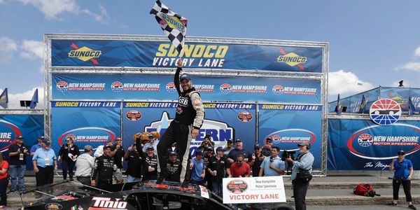 Bobby Santos celebrates his win in Saturday's Eastern Propane & Oil 100 Whelen Modified Tour race.